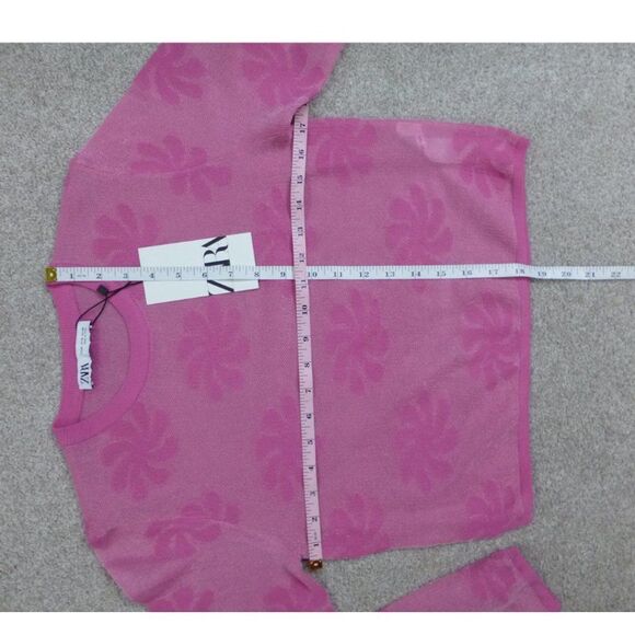 NWT Zara Pink Long Sleeve Sheer Floral Top - Picture 9 of 12
